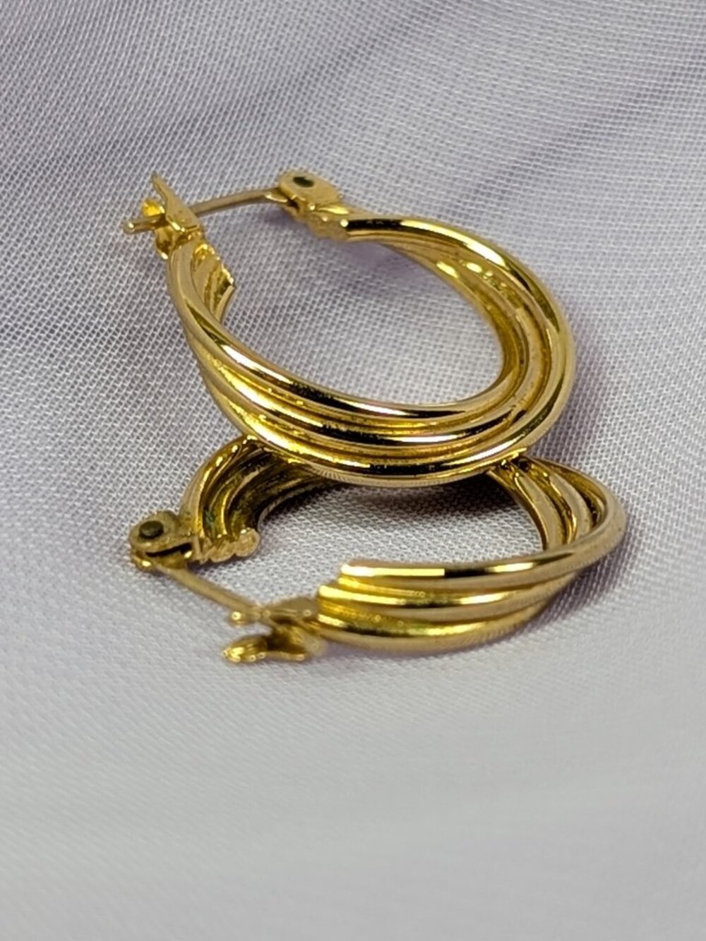 Vintage Gold Tone Three Layer Style Hoop Earrings